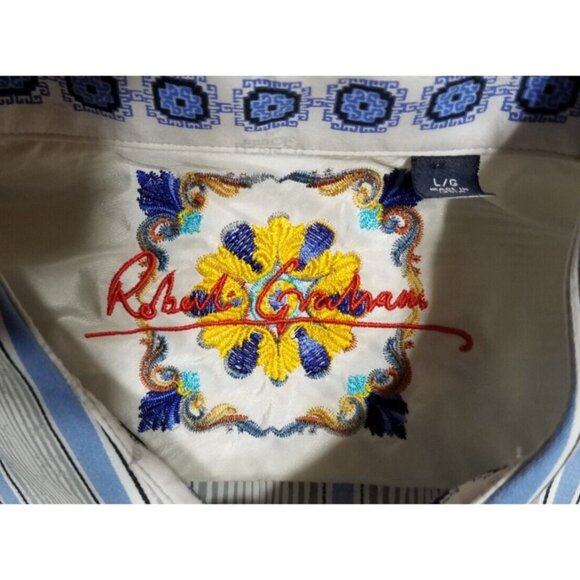 Robert Graham Long Sleeve Button Up White/Blue Striped Flip Cuff Shirt Men's L - Picture 5 of 13